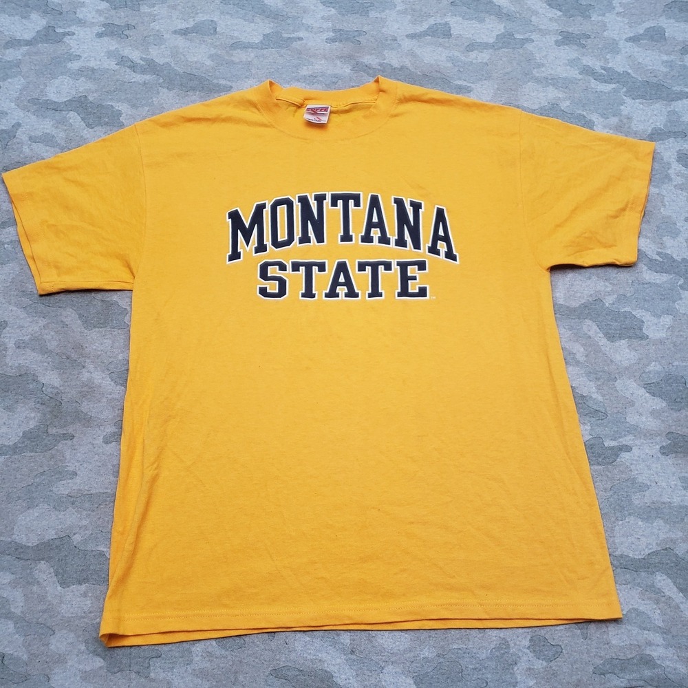 VTG Montana State Soffe Shirt Mens Large Yellow Short Sleeve College Destination